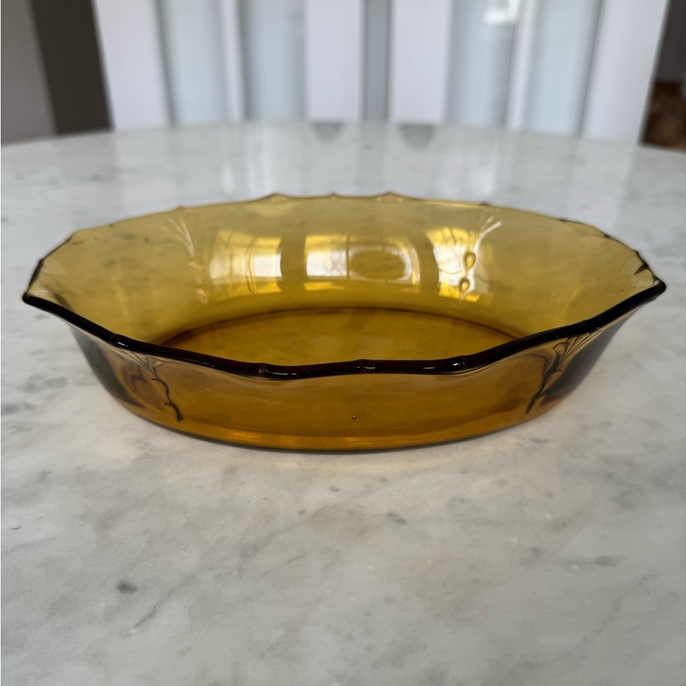 Amber Glass Scalloped Edge Dish